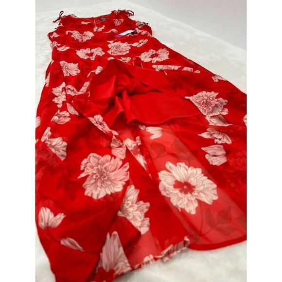 New Vince Camuto Size 6 Floral Print Tie Shoulder Chiffon Dress Red - Picture 8 of 15